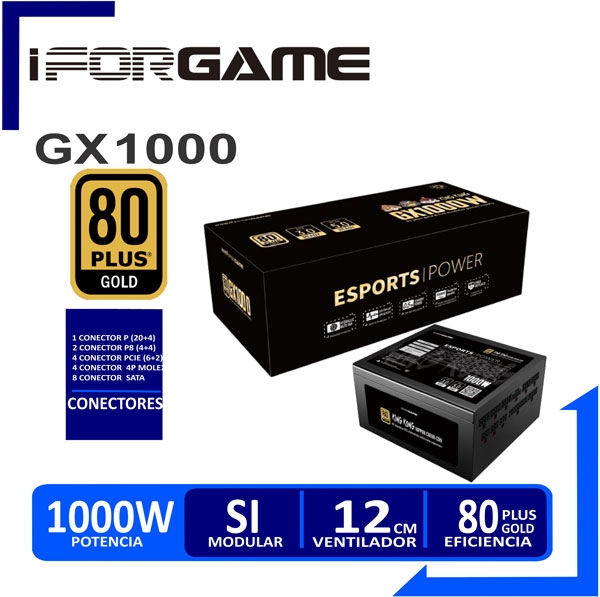FUENTE DE PODER GX 1000W INFORGAME MODULAR NCC 80 PLUS GOLD