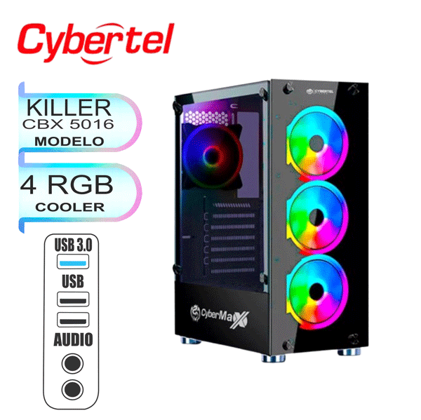 CASE GAMER KILLER BLACK CBX5016 CYBERTEL USB 3.0/ 2.0  4 COOLER RAINBOW