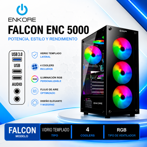 CASE ENKORE FALCON ENC 5000, 4 FAN 12CM LED RAINBOW