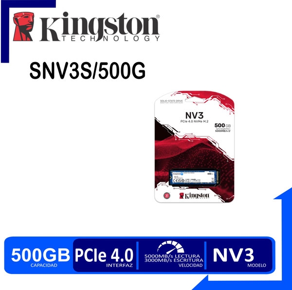 SSD KINGSTON NV3, 500GB, M.2, 2280, NVME PCIE 4.0 X4