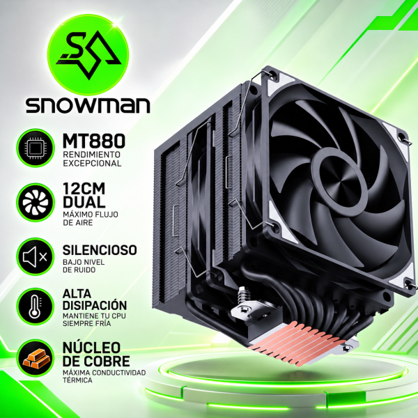 COOLER DE PROCESADOR  SNOWMAN MT880 BLACK  8 PIPAS DE COBRE NO LED