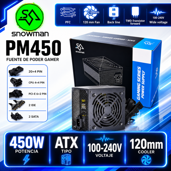FUENTE DE PODER SNOWMAN 450W CON COOLER 12CM