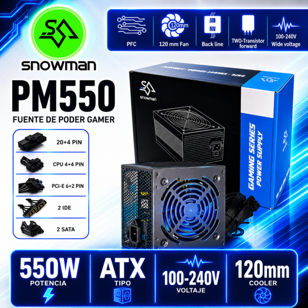 FUENTE DE PODER SNOWMAN 550W CON COOLER 12CM