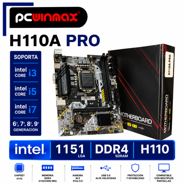 PLACA MADRE PC WINMAX H110A PRO LGA 1151 COMPATIBLE 6TA/ 7MA/ 8VA/ 9NA GENERACION