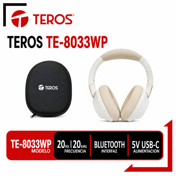 AUDÍFONO INALÁMBRICO ANC TEROS TE-8033WP (HEADSET), BLANCO