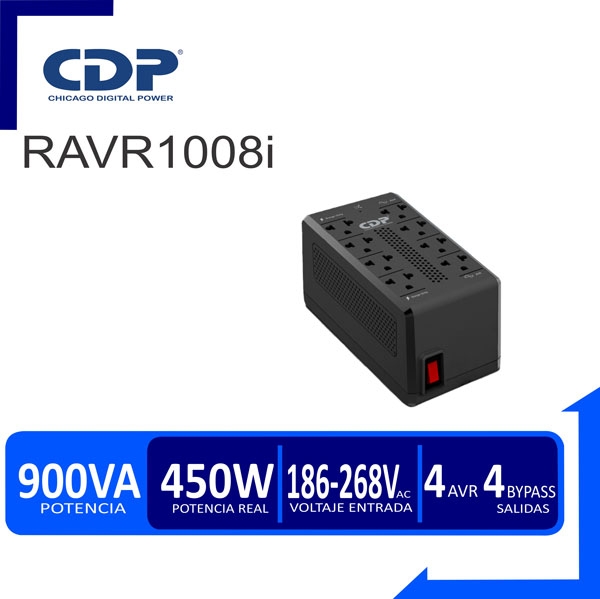 ESTABILIZADOR CDP (R-AVR-1008I) 900VA/ 450W 8 SALIDAS
