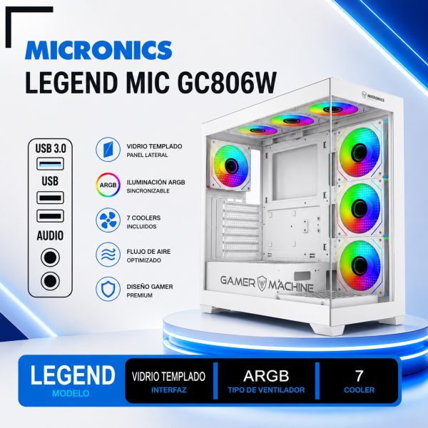 CASE MICRONICS GAMER 7 FAN ARGB LEGEND BLANCO MIC GC806W