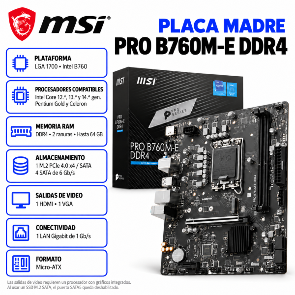 PLACA MADRE MSI PRO B760M-E  DDR4 LGA 1700