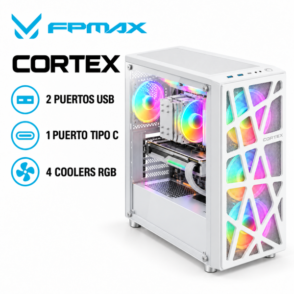 CASE GAMER FPMAX CORTEX WHITE 4XRAINBOW USB-C USB3.0 ATX