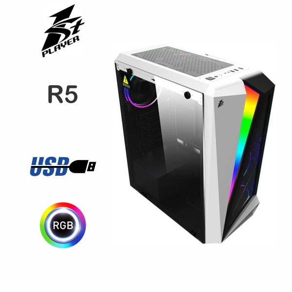 CASE GAMER 1STPLAYER RAINBOW R5 S/FUENTE 1 PANEL VIDRIO LED-RGB (R5)