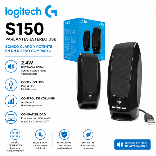 PARLANTE LOGITECH S150 USB BLACK RETAIL BOX (980-001004)