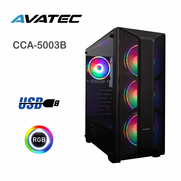 CASE GAMER AVATEC 550W CCA-5003B 1 PANEL VIDRIO LED-RGB (CCA-5003B)