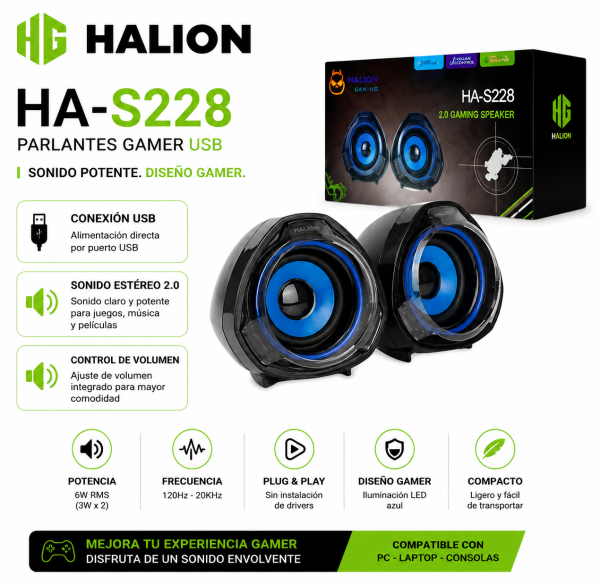 PARLANTE GAMING HALION 2.0 HA S228
