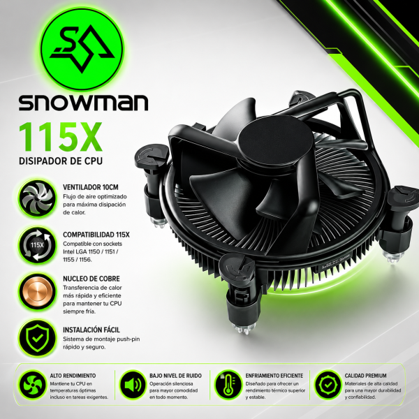 COOLER LGA INTEL 115X/ 125X SNOWMAN CON NUCLEO DE COBRE