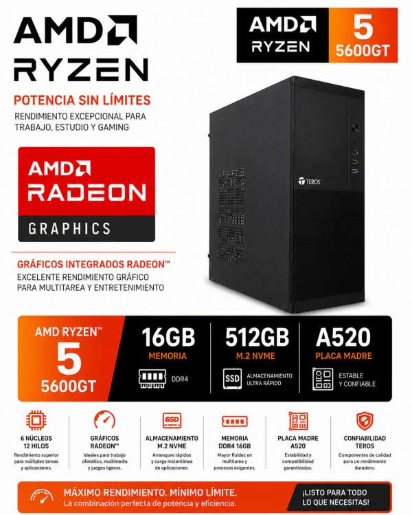 CPU AMD RYZEN 5 5600GT, RAM 16GB DDR4, M.2 512GB