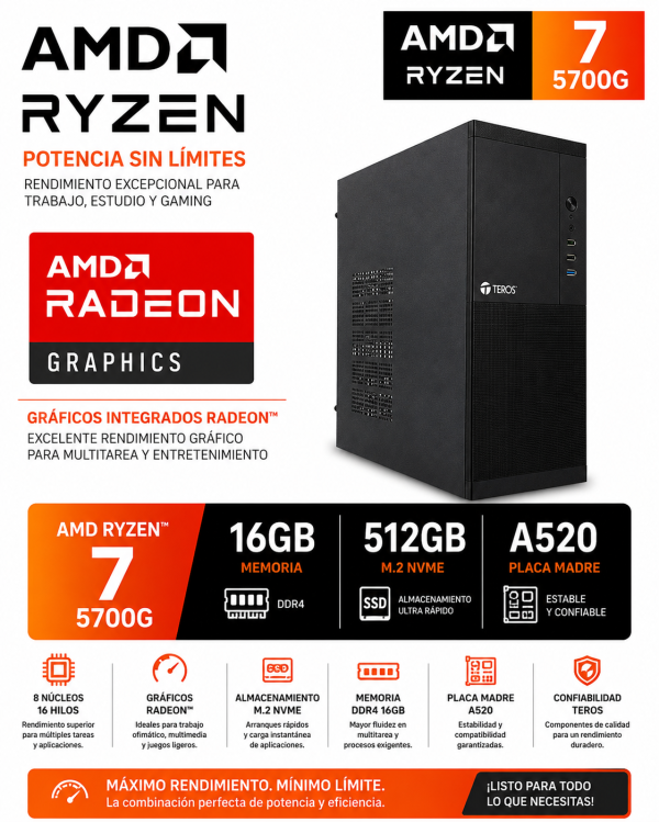 CPU AMD RYZEN 7 5700G, RAM 16GB DDR4, M.2 512GB