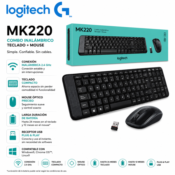 KIT LOGITECH MK220 WIRELESS TECLADO + MOUSE (920-004430)