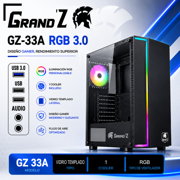 CASE GAMER GRAND Z GZ-33A 1 PANEL VIDRIO LED-RGB (GZ33-A)