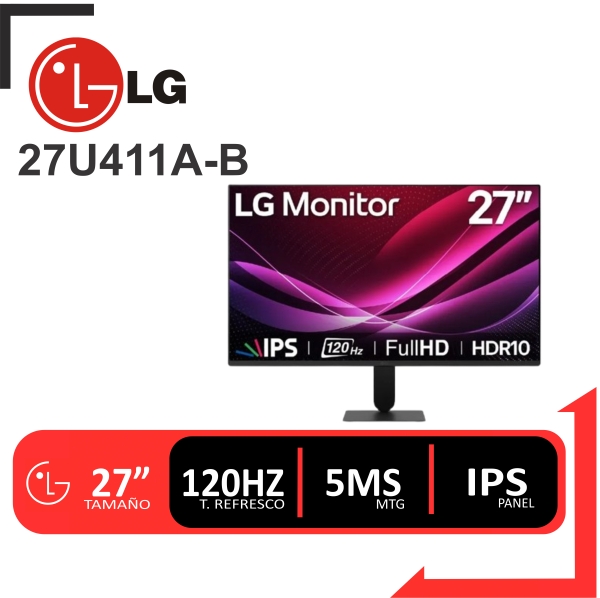 MONITOR LG 27 27U411A B PANEL IPS 120HZ/ 5MS HDMI-VGA