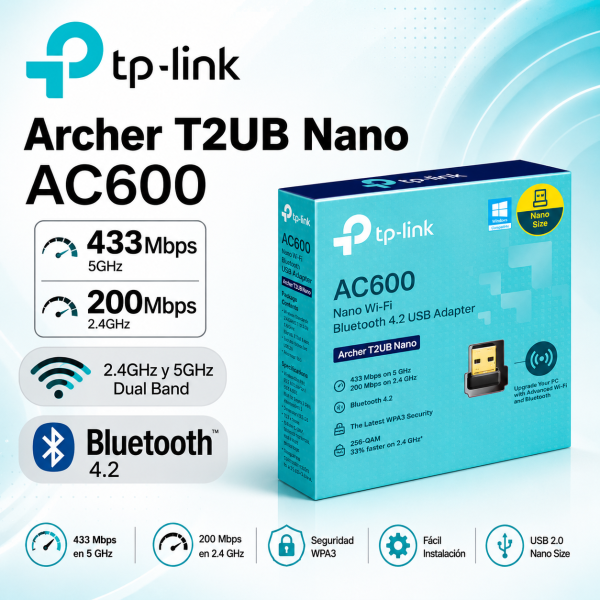 ADAPTADOR TP LINK USB WIFI BLUETOOTH ARCHER AC600 T2UB NANO