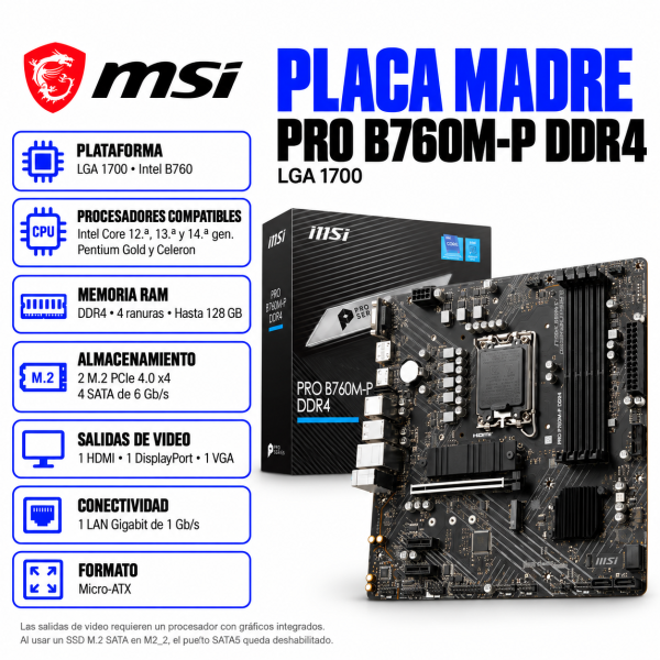 PLACA MADRE MSI PRO B760M-P DDR4 LGA 1700