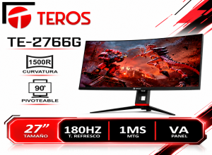 MONITOR GAMER TEROS CURVO 27 TE 2766G FHD 1920 X 1080 VA 180 HZ 1 MS HDMI DISPLAYPORT PIVOTEABLE