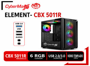 CASE GAMER ELEMENT CBX5011 PANEL VIDRIO 6 COOLER LED