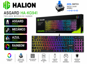 TECLADO MECANICO HALION ASGARD HA-KG941 PUDDING KEYS RAINBOW
