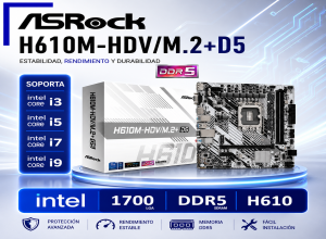 PLACA MADRE ASROCK H610M-HDV/M.2+D5 ( 90-MXBM50-A0UAYZ ) LGA 1700   2*DDR5   HDMI-DP