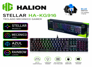 TECLADO MECANICO GAMER HALION STELLAR HA-KG916, RAINBOW METAL