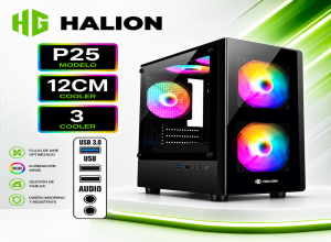 CASE HALION LUNA P25 SIN FUENTE, NEGRO, MICRO-ATX, 2 PANEL VIDRIO, X3 FAN, LED-RGB