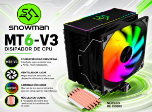 COOLER DE PROCESADOR SNOWMAN  MT6-V3 ARGB  BLACK 6 PIPAS DE COBRE
