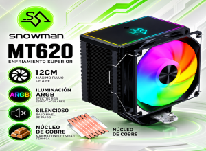 COOLER DE PROCESADOR SNOWMAN  MT620 ARGB BLACK 6 PIPAS DE COBRE