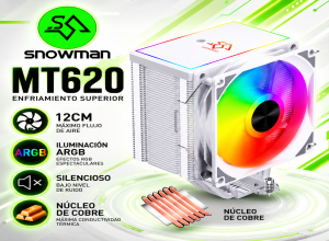 COOLER DE PROCESADOR SNOWMAN  MT620 ARGB WHITE 6 PIPAS DE COBRE