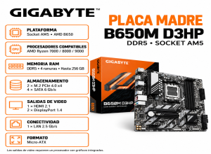 PLACA MADRE GIGABYTE B650M D3HP ULTRA DURABLE SOCKET AM5