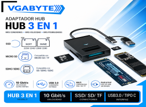 ADAPTADOR USB HUB 3 EN 1 LECTOR DE TF-SD/ SSD M.2 NVME/ NGFF