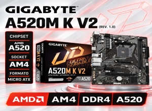 PLACA MADRE GIGABYTE A520M K V2 (REV. 1.0) CHIPSET AMD A520, SOCKET AM4, MICRO ATX