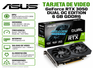 TARJETA VIDEO  ASUS DUAL OC NVIDIA GEFORCE RTX 3050 6GB DUAL FAN