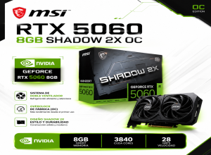 TARJETA DE VIDEO MSI GEFORCE RTX 5060 8GB GDDR7 128 BITS ASHADOW 2X OC