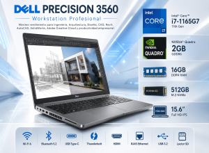 LAPTOP DELL PRECISION 3560 INTEL CORE I7 1165G, DISCO M.2 NVME 512GB, MEMORIA RAM DE 16GB DDR4, TARJETA DE VIDEO QUADRO DE 2GB, PANTALLA 15.6