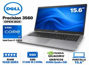 LAPTOP DELL PRECISION 3560 INTEL CORE I7 1165G, DISCO M.2 NVME 512GB, MEMORIA RAM DE 16GB DDR4, TARJETA DE VIDEO QUADRO DE 2GB, PANTALLA 15.6