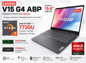 LAPTOP LENOVO V15 G4 ABP, 15.6 FHD TN, AMD RYZEN 7 7730U 2.0/4.5GHZ, 16GB DDR5, 512GB M.2
