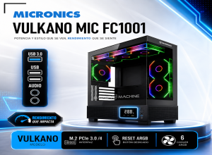 CASE GAMER MICRONICS VULKANO BLACK MIC FC1001 GABINETE 6 FAN ARGB DISPLAY