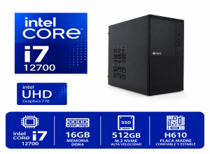 CPU INTEL CORE I7 12700, RAM 16GB DDR4, M.2 NVME 512GB, PLACA MADRE H610