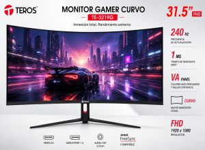MONITOR GAMER TEROS CURVO 31.5" TE-3219G FHD VA, 240 HZ, 1MS, HDMI, DP, AUDIO OUT