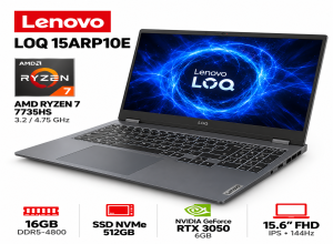 LAPTOP LENOVO LOQ 15ARP10E, 15.6" FHD IPS, AMD RYZEN 7 7735HS 3.2 / 4.75GHZ, 16GB DDR5-4800, SSD NVME DE 512GB,NVIDIA GEFORCE RTX 3050 DE 6GB,15.6” 144HZ