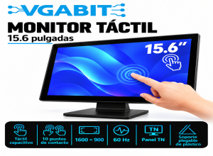 MONITOR VGABIT DE 15.6 PANTALLA TACTIL CAPACITICA DE 10 PUNTOS  1600 X 900 A 60HZ PANTALLA TN SOPORTE DE PLASTICO PLEGABLE