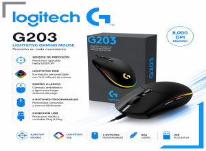 MOUSE GAMER LOGITECH G203 RGB LIGHTSYNC 8000 DPI BLACK USB (910-005790)