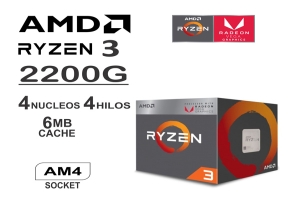 PROCESADOR AMD RYZEN 3 2200G 3.5GHZ /3.7GHZ  6 MB  AM4, 4 NUCLEOS, 4 HILOS (YD2200C5FBBOX)
