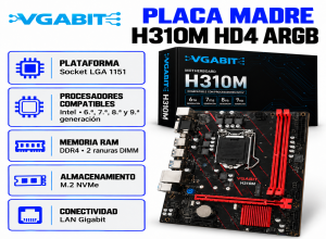 PLACA MADRE VGABIT H310M HD4 ARGB  LGA 1151 COMPATIBLE 6TA/ 7MA/ 8VA/ 9NA GENERACION